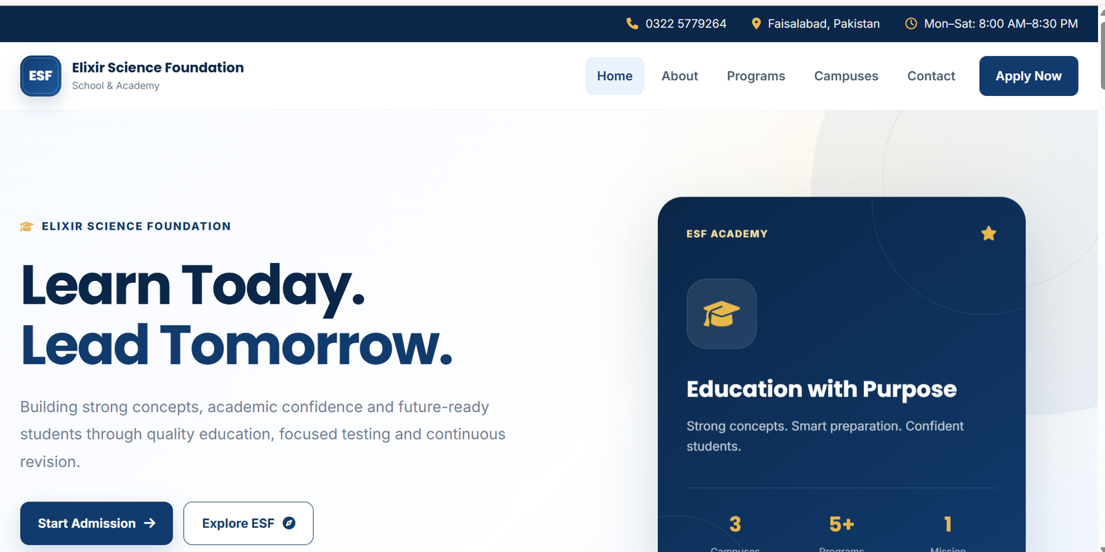 ESF Academy website